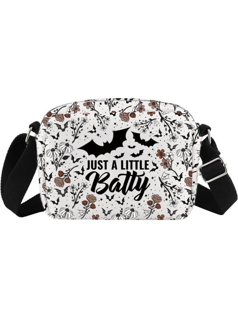 🎃Bat Crossbody Bag Spooky Halloween Gifts Just a Little Batty Gothic Floral